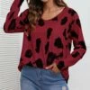Hot Sale ⭐ CELLABIE Red & Black Abstract Long-Sleeve V-Neck Top - 👩 Women 🔔 -CELLABIE shop zu100038261 main tm1632935452