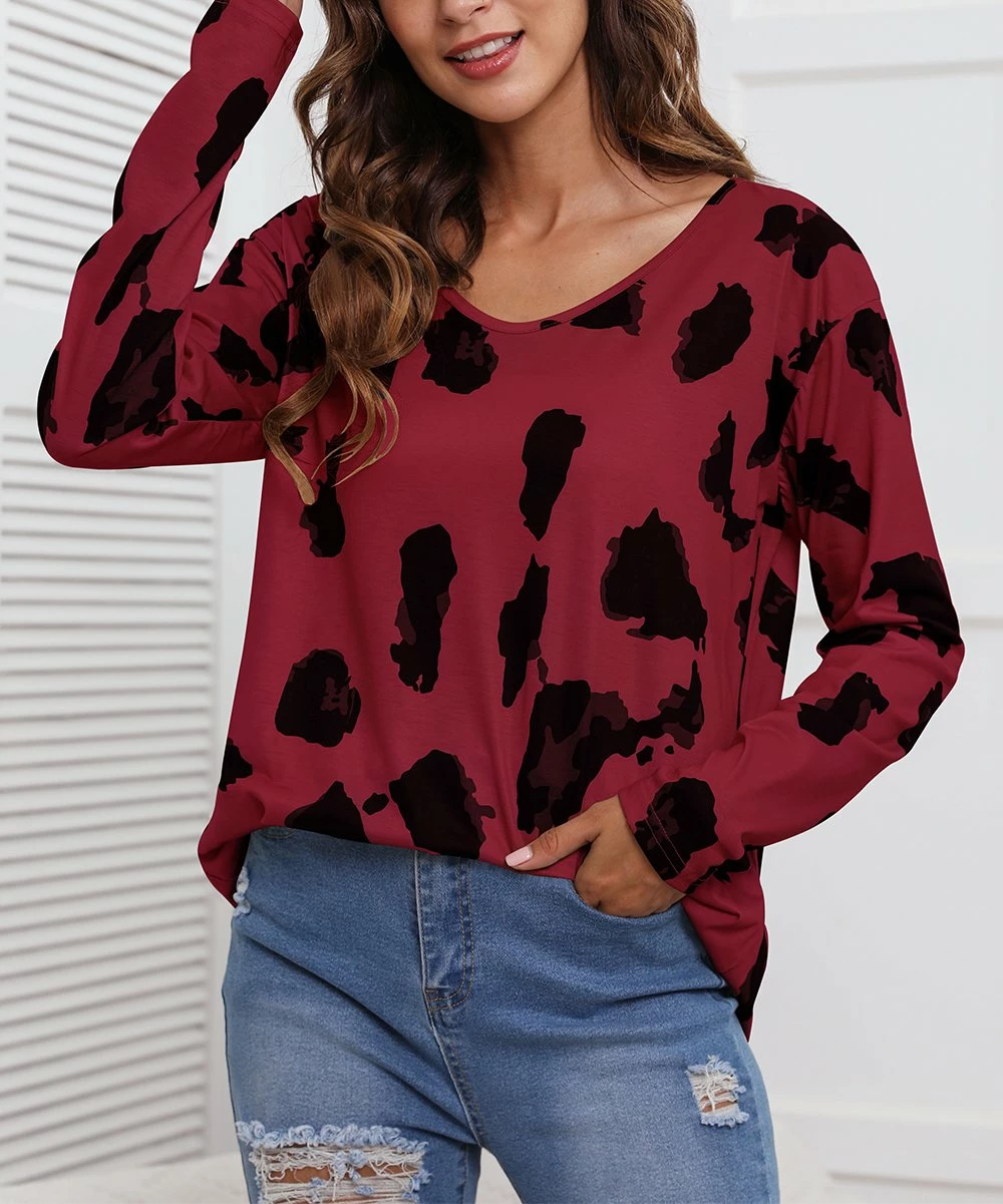 Hot Sale โญ CELLABIE Red & Black Abstract Long-Sleeve V-Neck Top - ๐ฉ Women ๐ 3 Hot Sale โญ CELLABIE Red & Black Abstract Long-Sleeve V-Neck Top - ๐ฉ Women ๐