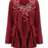 Best deal ๐ฅฐ CELLABIE Red Wine Floral Embroidered Tiered Long-Sleeve V-Neck Top - ๐ฉ Women ๐ 2 Best deal ๐ฅฐ CELLABIE Red Wine Floral Embroidered Tiered Long-Sleeve V-Neck Top - ๐ฉ Women ๐ -CELLABIE shop zu100280736 main tm1633707820