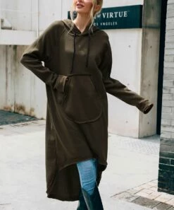 Brand new 😀 CELLABIE Brown Pocket Hi-Low Longline Hoodie - 👩 Women 🛒 -CELLABIE shop zu100297157 alt 2 tm1633632394