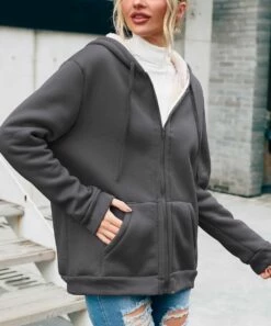 Cheap ❤️ CELLABIE Charcoal Gray Pocket Sherpa-Lined Zip-Up Hoodie - 👩 Women 🌟 -CELLABIE shop zu100297357 alt 2 tm1633632394