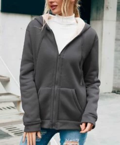 Cheap ❤️ CELLABIE Charcoal Gray Pocket Sherpa-Lined Zip-Up Hoodie - 👩 Women 🌟 -CELLABIE shop zu100297357 alt 3 tm1633632394