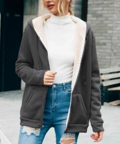 Cheap ❤️ CELLABIE Charcoal Gray Pocket Sherpa-Lined Zip-Up Hoodie - 👩 Women 🌟
