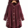 Best reviews of ⌛ CELLABIE Maroon Ear-Detail Plush Button-Up Hoodie - 👩 Women 🛒 -CELLABIE shop zu100511897 main tm1634324132