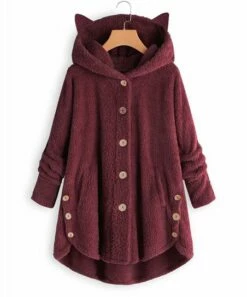 Best reviews of ⌛ CELLABIE Maroon Ear-Detail Plush Button-Up Hoodie - 👩 Women 🛒