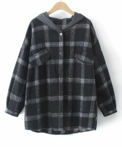 Best reviews of 😀 CELLABIE Black & Gray Plaid Flap-Pocket Hooded Shacket - 👩 Women 🌟