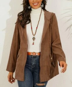 Top 10 🛒 CELLABIE Brown Corduroy Zip-Up Hoodie - 👩 Women 🧨 -CELLABIE shop zu100679553 alt 2 tm1634665088