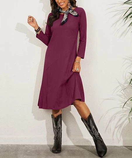 Discount โญ CELLABIE Red Wine Long-Sleeve Midi ๐ Dress - ๐ฉ Women ๐ 3 Discount โญ CELLABIE Red Wine Long-Sleeve Midi ๐ Dress - ๐ฉ Women ๐