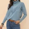 Coupon 🔔 CELLABIE Light Blue Fringe-Trim Turtleneck - 👩 Women 😀 -CELLABIE shop zu100971234 main tm1635532202
