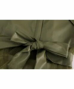 Discount ✔️ CELLABIE Green Faux Leather Sheer-Hem Belted 🧥 Coat - 👩 Women ❤️ -CELLABIE shop zu100973768 alt 2 tm1635518070