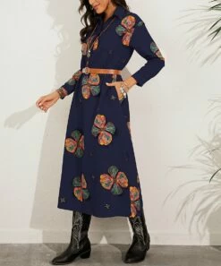 Deals 🌟 CELLABIE Blue Floral Button-Front Midi 👗 Dress - 👩 Women 😀 -CELLABIE shop zu100974321 alt 2 tm1635518070