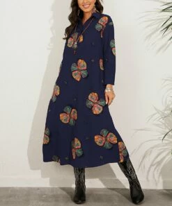 Deals 🌟 CELLABIE Blue Floral Button-Front Midi 👗 Dress - 👩 Women 😀 -CELLABIE shop zu100974321 alt 3 tm1635518070