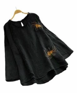 Top 10 🔥 CELLABIE Black & Orange Floral Embroidered Ruffle-Accent Tunic - 👩 Women 💯