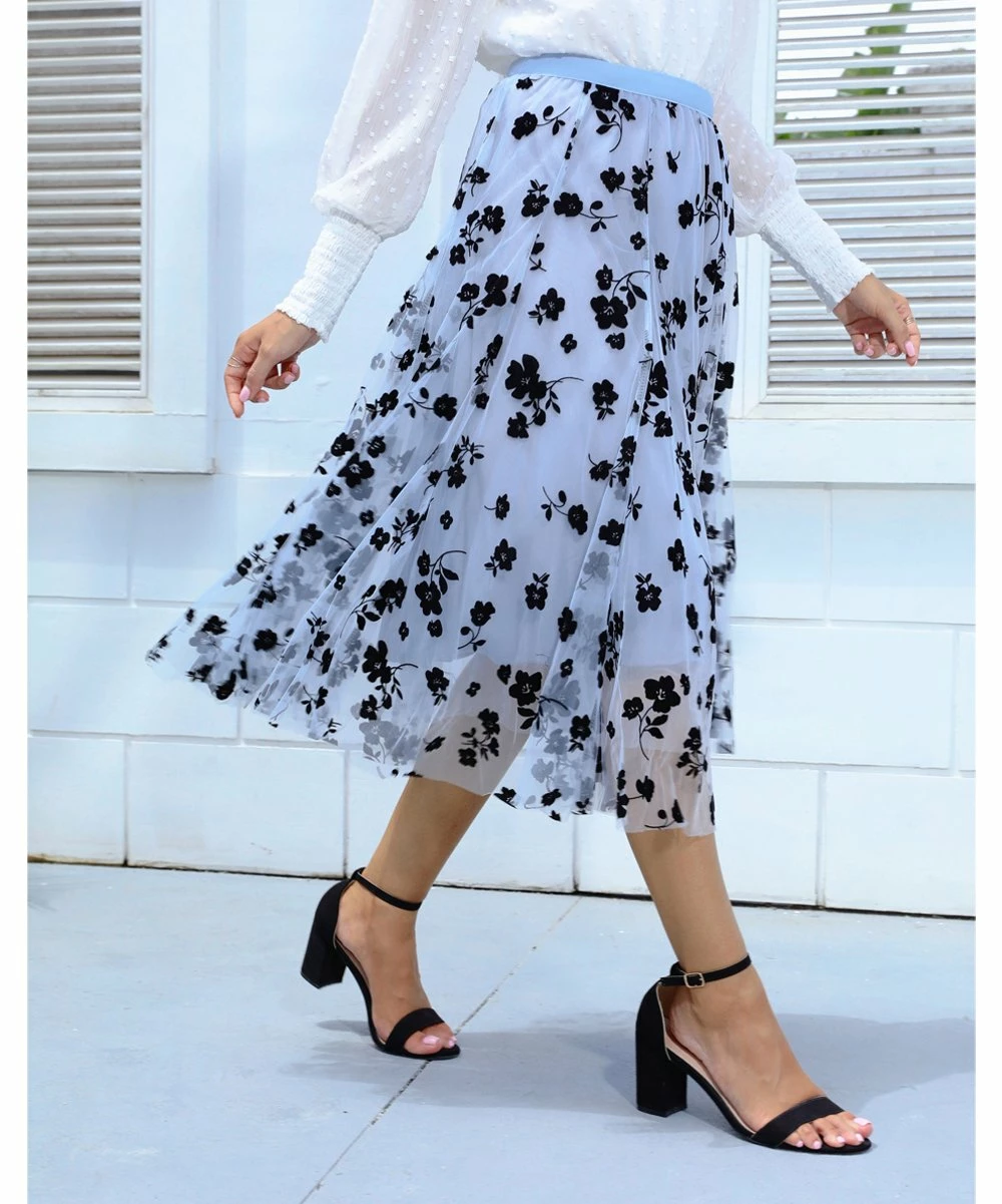 Discount ๐คฉ CELLABIE Blue-Gray Black Floral Tulle-Overlay A-Line ๐ Skirt - ๐ฉ Women ๐ฏ 6 Discount ๐คฉ CELLABIE Blue-Gray Black Floral Tulle-Overlay A-Line ๐ Skirt - ๐ฉ Women ๐ฏ - Image 4