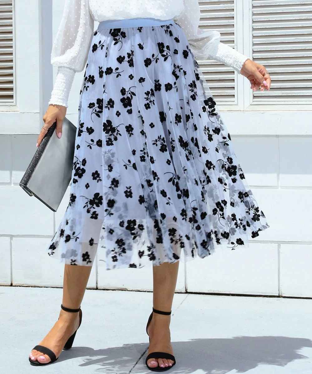 Discount ๐คฉ CELLABIE Blue-Gray Black Floral Tulle-Overlay A-Line ๐ Skirt - ๐ฉ Women ๐ฏ 7 Discount ๐คฉ CELLABIE Blue-Gray Black Floral Tulle-Overlay A-Line ๐ Skirt - ๐ฉ Women ๐ฏ - Image 5