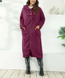 Cheap 🌟 CELLABIE Red Wine Pocket Longline Zip-Up Hoodie - 👩 Women ❤️ -CELLABIE shop zu101430222 alt 3 tm1637164513