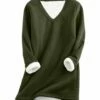 Brand new ✨ CELLABIE Green & White Contrast Fleece-Lined V-Neck Tunic - 👩 Women 🤩 -CELLABIE shop zu101587437 main tm1637777556