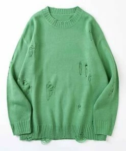 Hot Sale 🔔 CELLABIE Green Distressed Crewneck Sweater - 👩 Women 🌟