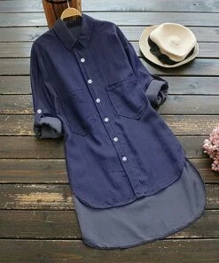 New 💯 CELLABIE Dark Blue Button-Up Hi-Low Tunic - 👩 Women 🥰