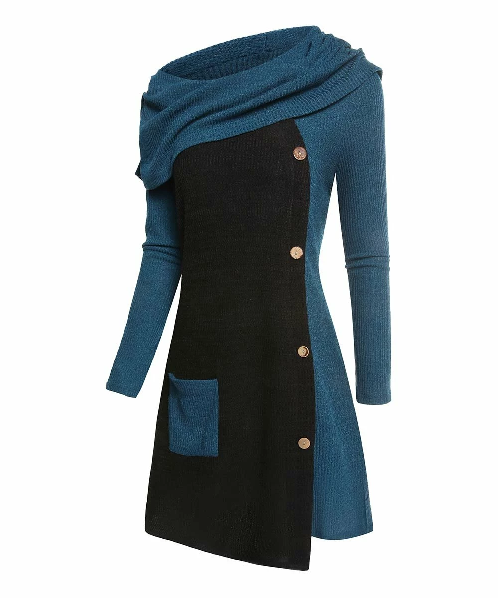 Cheapest ๐ CELLABIE Blue Contrast Button-Accent Cowl-Neck Sweater ๐ Dress - ๐ฉ Women ๐งจ 4 Cheapest ๐ CELLABIE Blue Contrast Button-Accent Cowl-Neck Sweater ๐ Dress - ๐ฉ Women ๐งจ - Image 2