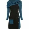 Cheapest 🛒 CELLABIE Blue Contrast Button-Accent Cowl-Neck Sweater 👗 Dress - 👩 Women 🧨 -CELLABIE shop zu102413765 main tm1640717712