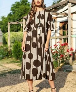 CELLABIE shop 11 Best deal 😉 CELLABIE Coffee Circle Stripe Half-Sleeve Pocket Midi 👗 Dress - 👩 Women ✨