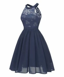 Coupon 👍 CELLABIE Navy Lace-Contrast Halter Fit & Flare 👗 Dress - 👩 Women 😀 -CELLABIE shop zu103669240 alt 2 tm1645814812