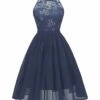 Coupon 👍 CELLABIE Navy Lace-Contrast Halter Fit & Flare 👗 Dress - 👩 Women 😀 -CELLABIE shop zu103669240 main tm1645814812