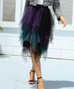 Coupon 💯 CELLABIE Purple & Teal Color Block Layered-Tulle A-Line 👗 Skirt - 👩 Women ❤️ -CELLABIE shop zu103779336 alt 2 tm1661532153