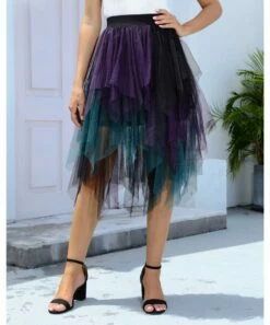 Coupon 💯 CELLABIE Purple & Teal Color Block Layered-Tulle A-Line 👗 Skirt - 👩 Women ❤️ -CELLABIE shop zu103779336 alt 3 tm1661532153