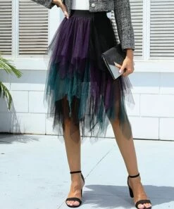 Coupon ๐ฏ CELLABIE Purple & Teal Color Block Layered-Tulle A-Line ๐ Skirt - ๐ฉ Women โค๏ธ