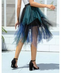 Promo 🤩 CELLABIE Black & Teal Color Block Layered-Tulle A-Line 👗 Skirt - 👩 Women ⭐ -CELLABIE shop zu103779379 alt 4 tm1661532153