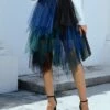 Promo 🤩 CELLABIE Black & Teal Color Block Layered-Tulle A-Line 👗 Skirt - 👩 Women ⭐ -CELLABIE shop zu103779379 main tm1661532153