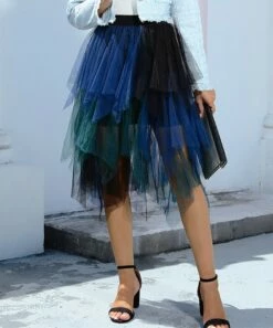Promo ๐คฉ CELLABIE Black & Teal Color Block Layered-Tulle A-Line ๐ Skirt - ๐ฉ Women โญ