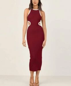 Buy 🔥 CELLABIE Red Wine Back-Cutout Bodycon 👗 Dress - 👩 Women ⭐
