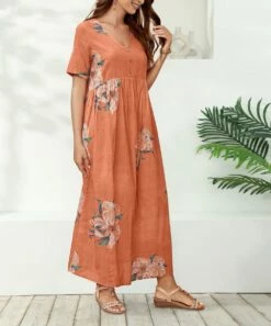 Budget ✔️ CELLABIE Orange Floral Button-Up Empire-Waist Shift 👗 Dress - 👩 Women 👍