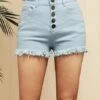 Top 10 🥰 CELLABIE Light Blue Five-Pocket Button-Front Cutoff Denim Shorts - 👩 Women 🎉 -CELLABIE shop zu103985996 main tm1646834800