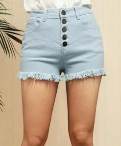 Top 10 🥰 CELLABIE Light Blue Five-Pocket Button-Front Cutoff Denim Shorts - 👩 Women 🎉