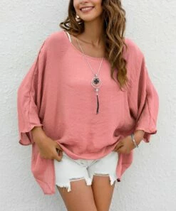 Cheap 🌟 CELLABIE Pink Scoop-Neck Sidetail Top - 👩 Women 🔔 -CELLABIE shop zu104024506 alt 2 tm1646860054