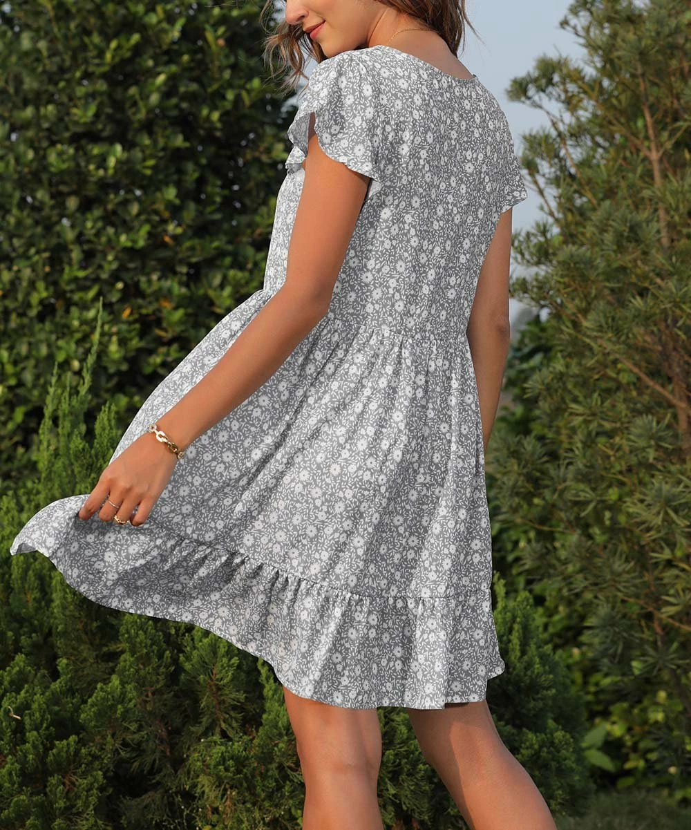 Cheapest โ๏ธ CELLABIE Gray Floral Button-Front V-Neck ๐ Dress - ๐ฉ Women ๐ 5 Cheapest โ๏ธ CELLABIE Gray Floral Button-Front V-Neck ๐ Dress - ๐ฉ Women ๐ - Image 3