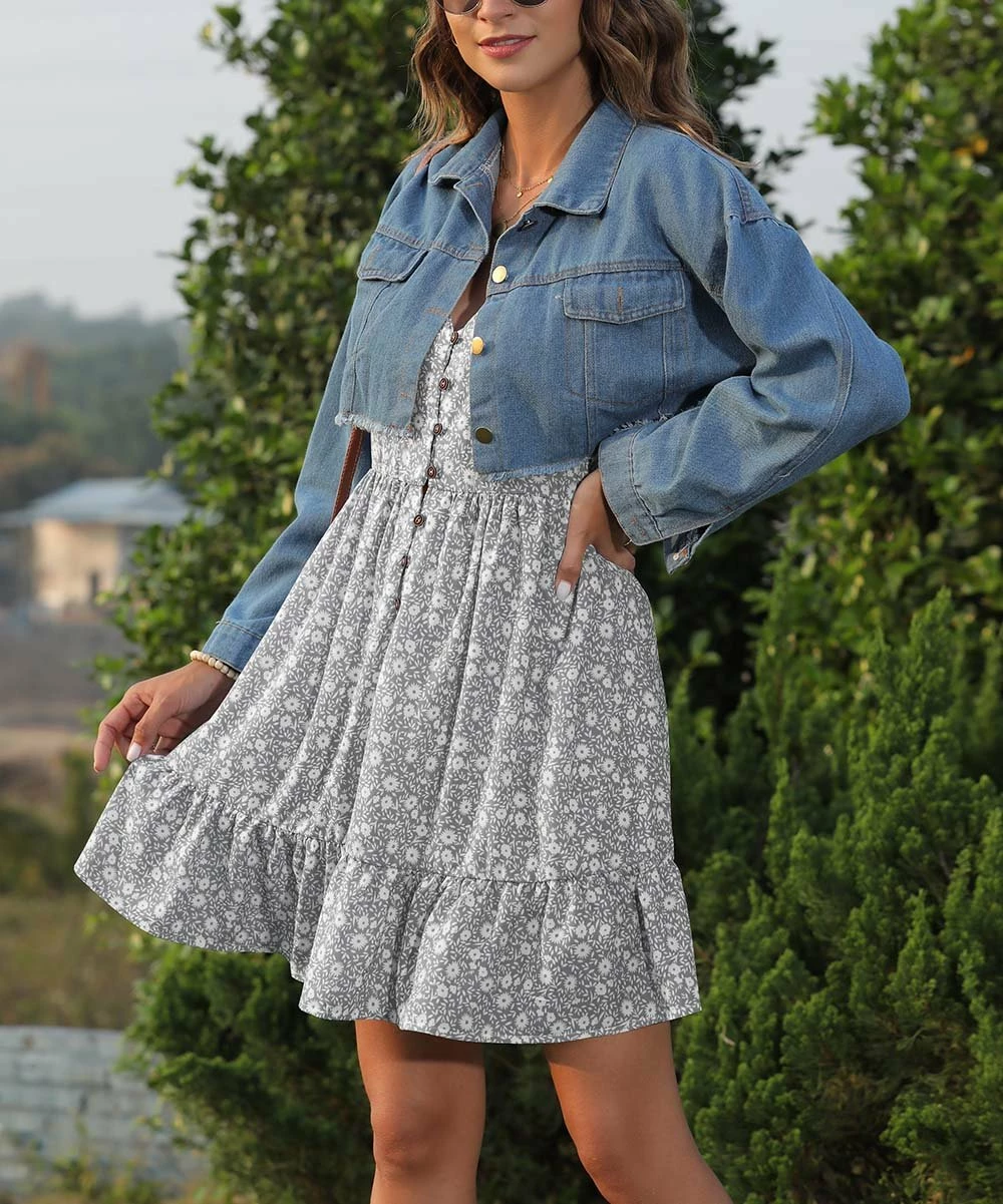 Cheapest โ๏ธ CELLABIE Gray Floral Button-Front V-Neck ๐ Dress - ๐ฉ Women ๐ 6 Cheapest โ๏ธ CELLABIE Gray Floral Button-Front V-Neck ๐ Dress - ๐ฉ Women ๐ - Image 4