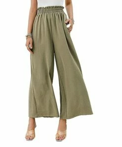 Top 10 🧨 CELLABIE Green Ruffle High-Waist Wide-Leg Crop Pants - 👩 Women 🌟