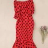 Budget 😍 CELLABIE Red & Black Polka Dot Trumpet-Hem Midi 👗 Dress - 👩 Women 💯 -CELLABIE shop zu104341939 main tm1647972760