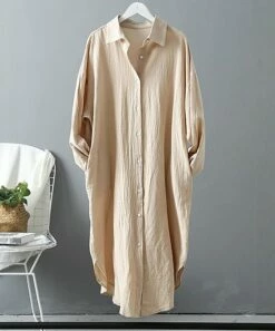 Budget 🛒 CELLABIE Khaki Curved-Hem Midi 👚 Shirt 👗 Dress - 👩 Women 🎁