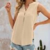 Coupon ⌛ CELLABIE Apricot Pleated Notch Neck Tank - 👩 Women For Other 🎉 -CELLABIE shop zu104657002 main tm1648817254