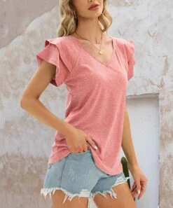 Hot Sale 🧨 CELLABIE Pink Flutter-Sleeve Tee - 👩 Women ⌛