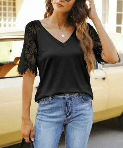Cheapest 🛒 CELLABIE Black Lace-Sleeve V-Neck Top - 👩 Women For Other ✔️ 8 Cheapest 🛒 CELLABIE Black Lace-Sleeve V-Neck Top - 👩 Women For Other ✔️ -CELLABIE shop zu104747773 alt 2 tm1649178420