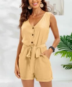 Deals โญ CELLABIE Khaki Button-Front Belted Pocket Sleeveless Romper - ๐ฉ Women ๐งจ 10 Deals โญ CELLABIE Khaki Button-Front Belted Pocket Sleeveless Romper - ๐ฉ Women ๐งจ -CELLABIE shop zu104863506 alt 3 tm1649349377