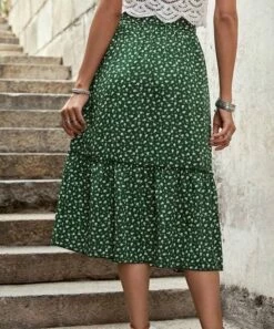 Wholesale ⌛ CELLABIE Green & White Floral Ruffle-Trim Midi 👗 Skirt - 👩 Women 🔥 -CELLABIE shop zu104863556 alt 2 tm1649349377