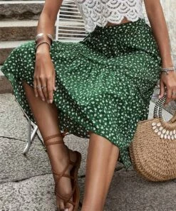 Wholesale ⌛ CELLABIE Green & White Floral Ruffle-Trim Midi 👗 Skirt - 👩 Women 🔥 -CELLABIE shop zu104863556 alt 4 tm1649349377